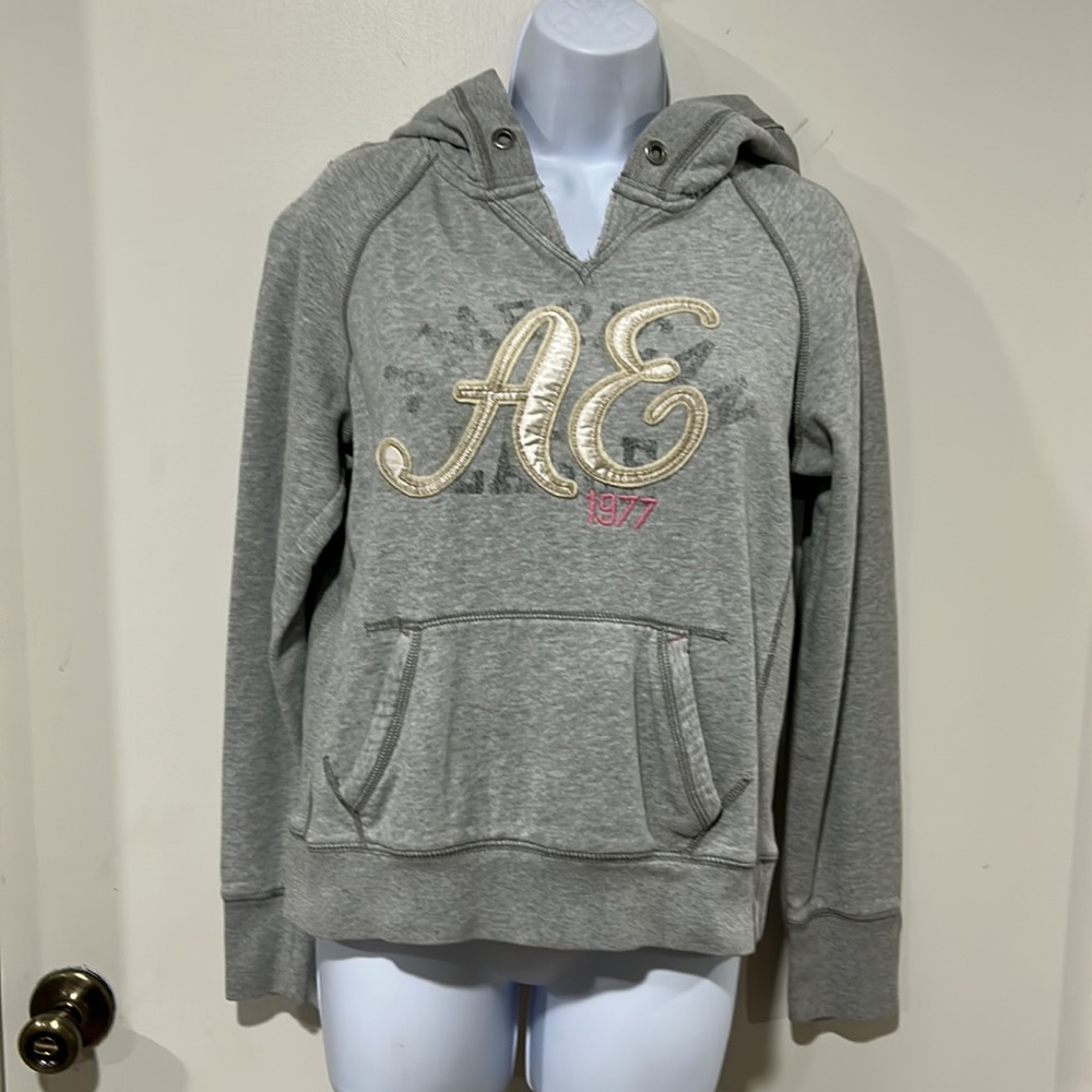 Vintage American Eagle Outfitters Gray Hooded Sweatshirt Size Medium